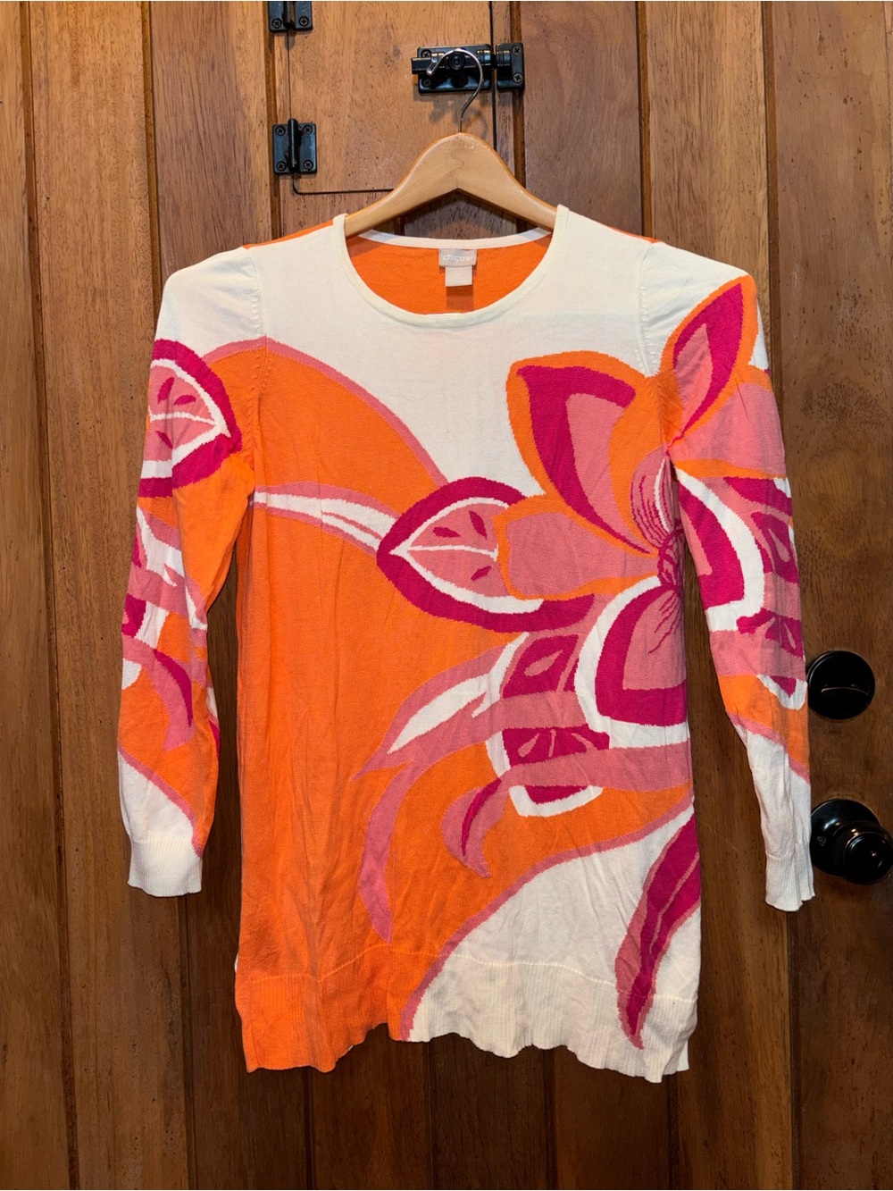 Chico’s Bold Orange & Pink Floral Summer Sweater Top